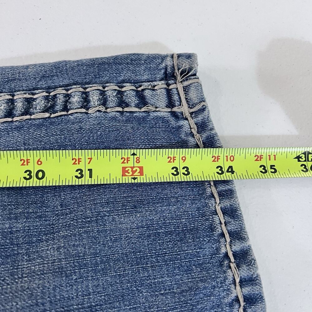 Affliction Mens Jeans Cooper 32 Long Relaxed Boot Cross Patches Blue Wash Y2K LA - Picture 12 of 14